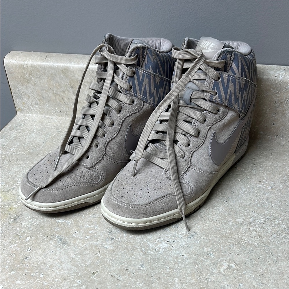 Nike High-Top Wedge Sneakers in Gray Taupe